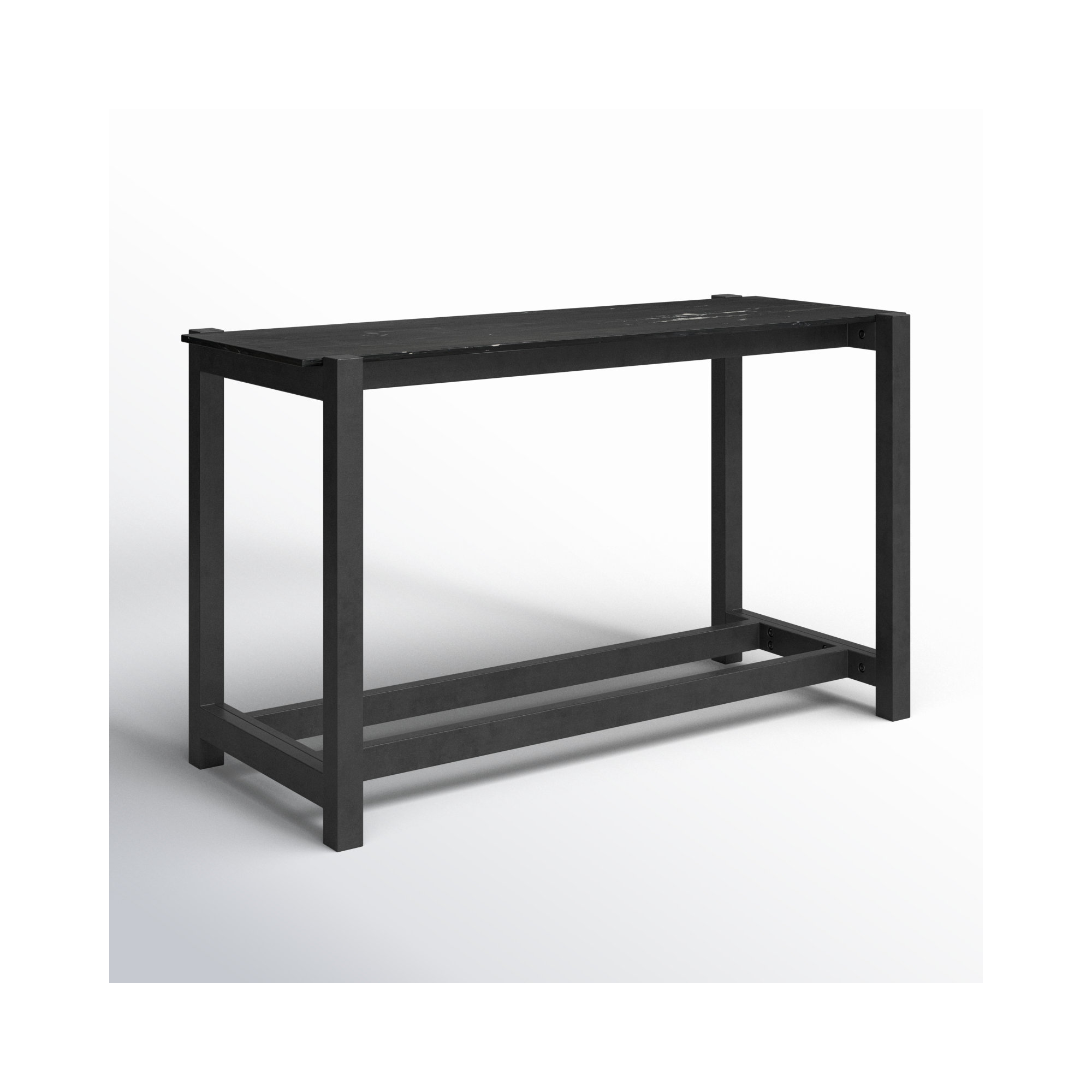 Lisbon Genuine Marble Dining Table, 36”H x 70”L x 26”W, Polished Black Marble/Worn Black Mango