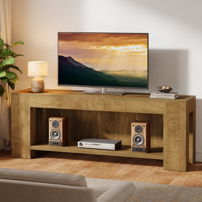 Meuble télé 63 po pour téléviseur 55/60/65/75 po, meuble télé très long avec tablettes de rangement ouvertes