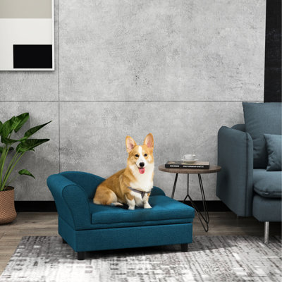 Canapé pour chien avec rangement caché, lit surélevé bleu foncé pour animal de compagnie, coussin moelleux pour les chiens et les chiens de petite et moyenne taille, coussin de lit élégant et confortable