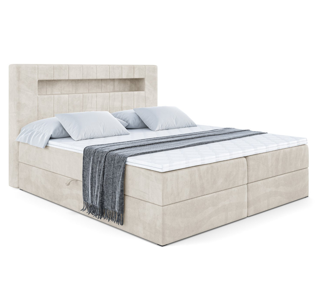 Boxspringbett mit H3 Bonell-Federkernmatratze, Topper und Bettkasten