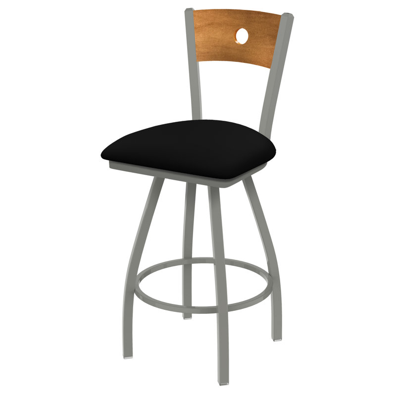 Tabouret de bar pivotant de 36" Lareau, Allante Bleu foncé, Érable moyen, Nickel anodisé