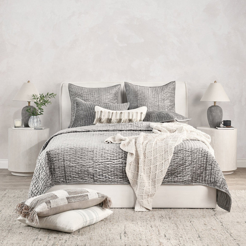 Velvet Quilt, Queen Quilt, Gray
