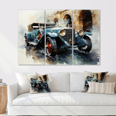 Une aquarelle capturant une voiture rétro - ensemble de salon d'art mural de voiture rétro