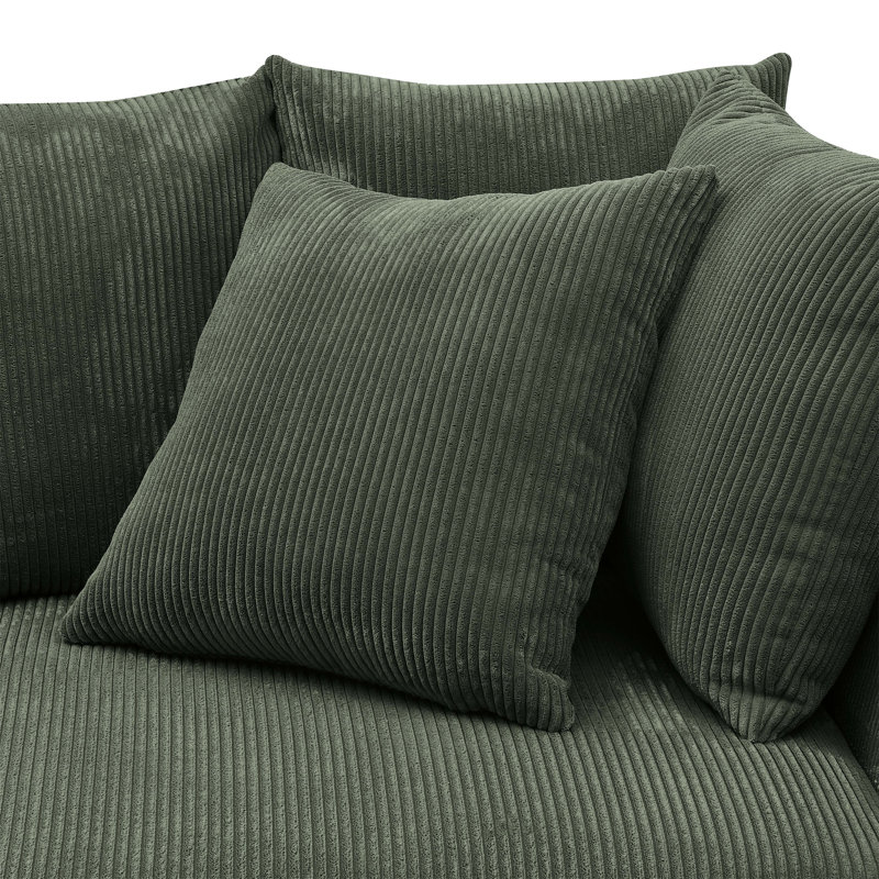 Large Seating Corduroy Modular Sleeper Sectional, Dark Green Corduroy