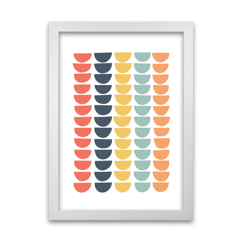 Retro Multicolour Half Circles Original - Print, White Frame, 42cm H x 30cm W x 3cm D