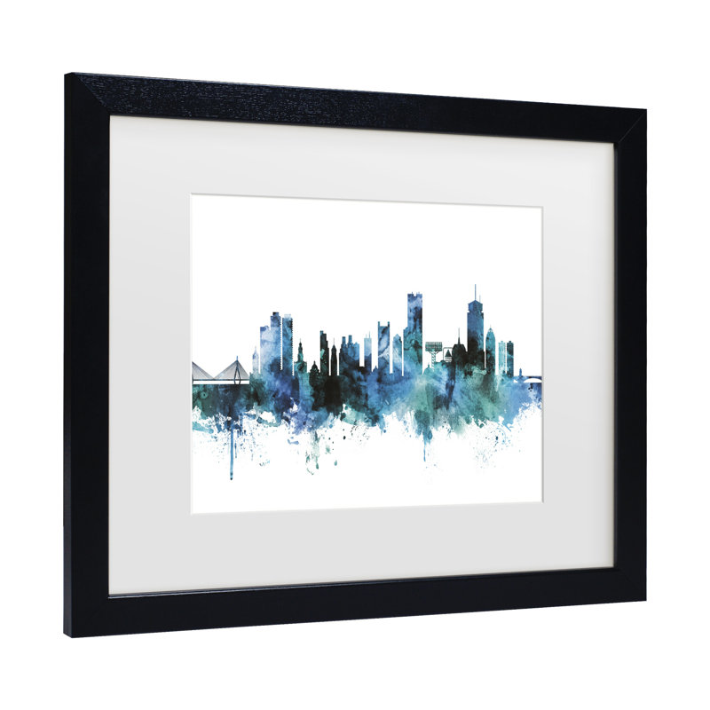 «Michael Massachusetts Blue Sky Blue Teal» par Michael Tompsett, art encadré mat, H 13 po x l 16 po x P 0,75 po, Noir