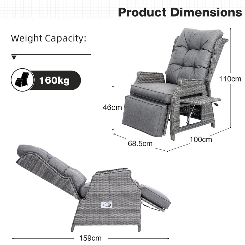 Outdoor Lounge Chair with Ottoman, Dark Grey