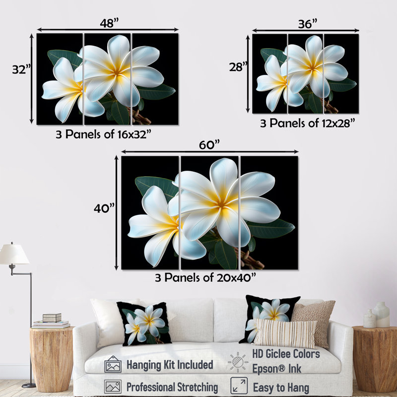Plumeria charmante élégance I - ensemble de décoration murale Plumeria, H 40 po x l 60 po x P 1 po