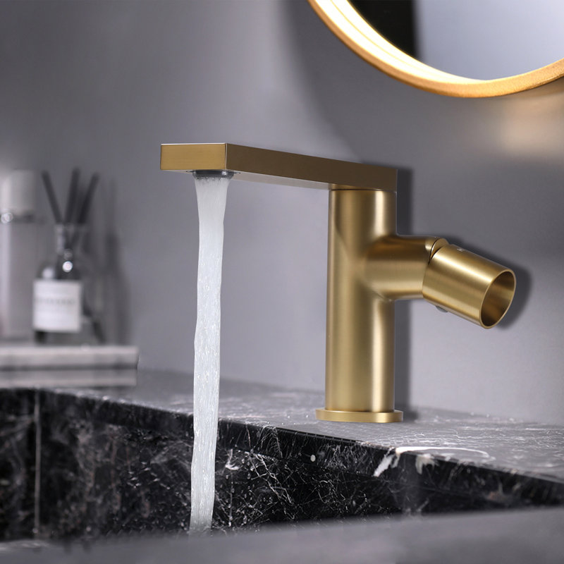Robinet de lavabo de salle de bain monotrou Modern, Or brossé
