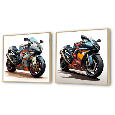 Orange et noir Sleek Speed Moto I - ensemble d'art mural toile sur toile 2 pièces