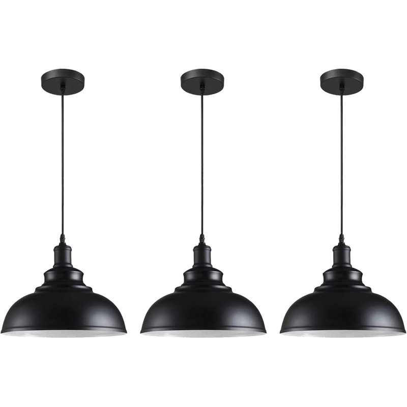 3 - Light Dome Pendant, Black Inner White