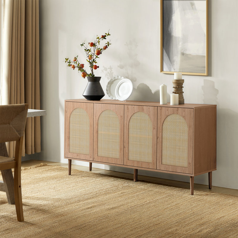 63" W Manufactured Wood Sideboard with Rattan Doors, Oak