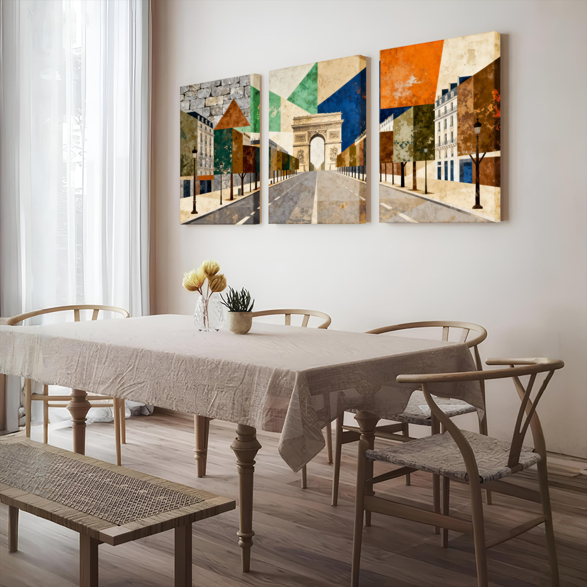 Winston Porter Abstract Parisian Street Scene Canvas Wrapped Wall Art ... - Textured Geometric Cityscape Prints