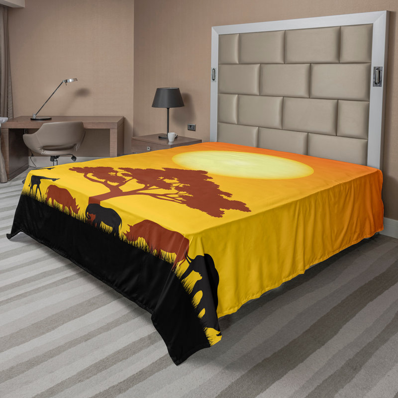 Drap-housse Ambesonne Savannah Éléphants, chocolat, orange et noir, Drap plat grand