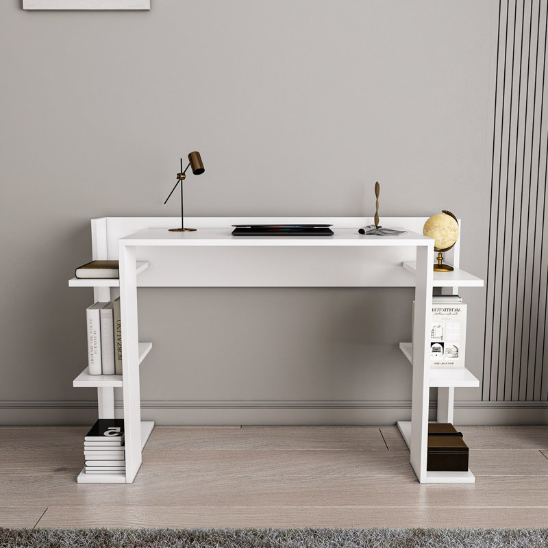 Bureau d'étude moderne, blanc, 48,2 po x 30,3 po x 17,7 po | 100% panneau de particules enduit de mélamine, épaisseur: 0,7 pouce | Design élégant pour les bureaux à domicile et les espaces d'étude, durable et élégant | Assemblage facile, aspect minimaliste
