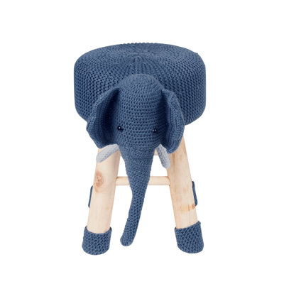 Animal Ottoman Stool, Polyester Upholstered Cute Elephant Foot Stool with Solid Pine Wood Legs, Portable Small Seat for Children Bedroom