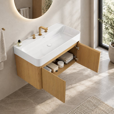 Meuble-lavabo suspendu de 91 cm (36 po) avec lavabo intégré et armoire de rangement