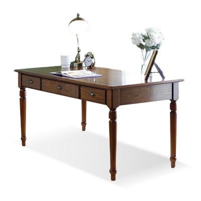Bureau rectangulaire en bois massif de couleur noyer noir avec 3 tiroirs