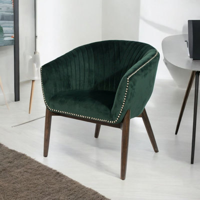 Fauteuil 28 po en velours vert et brun