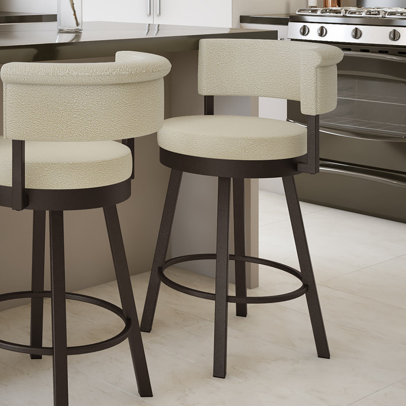 Tabouret de bar et de comptoir pivotant Highgate, Marron foncé, Polyester crème bouclé