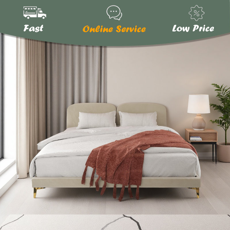 Upholstered Bed, Ivory