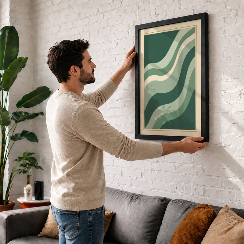 Undulating Green Forms Minimalist - Print, Oak, A3 - 42.0 x 29.7 cm