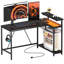 Bureau de jeu Aurora de 52 po avec DEL et prise électrique, bureau en L avec support pour écran-1691098791