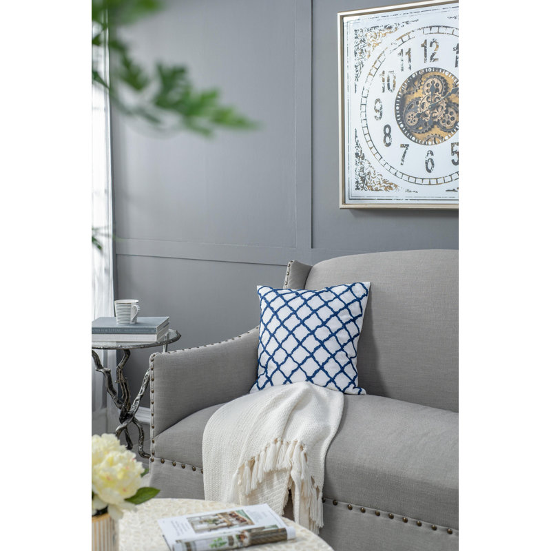 20" x 20" Blue and White Embroidered Throw Pillow Set