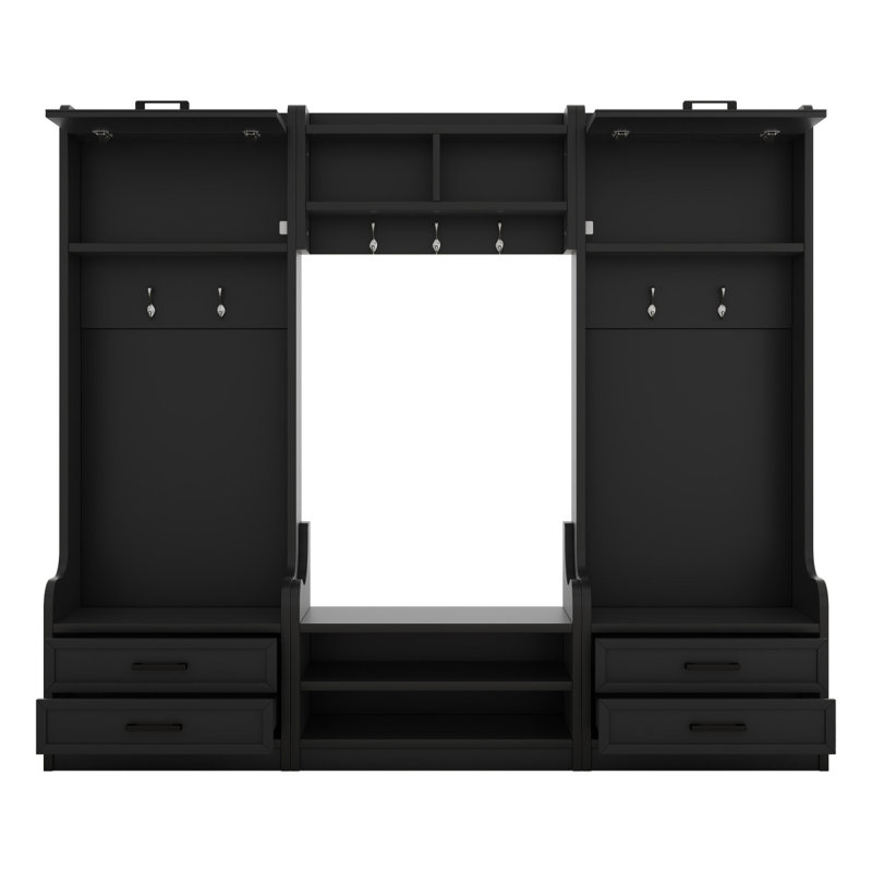 4In1 Detachable Hall Tree With Storage And 7 Hooks, Multiple Functions Hallway Coat Rack With Storage Drawers And Cabinet, Black Shoe Bench For Entryway Hallway