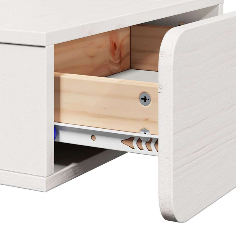 Bedside Table Wax 44 X 32.5 X 40 Cm Solid Pine Wood, White
