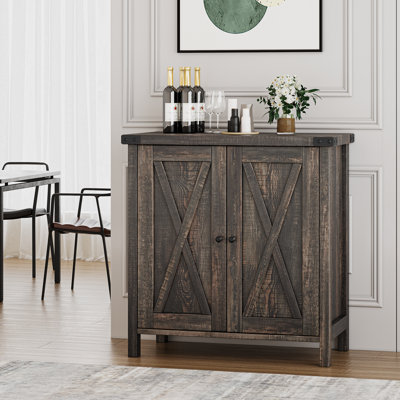 Buffet Rustic Farmhouse Buffet - Portes et tablettes réglables - Rangement d'appoint pour le salon, la salle à manger, le couloir - chêne antique foncé