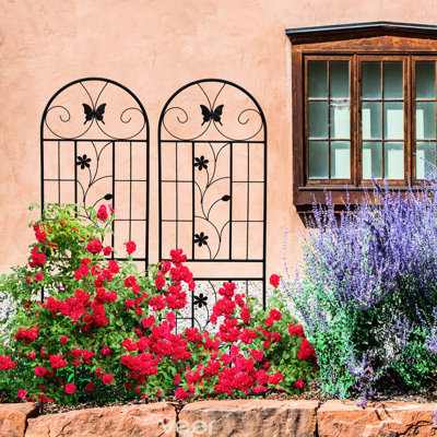 2 treillis de jardin en métal 71 po x 19,7 po, antirouille pour l'extérieur pour vignes, noir, facile à assembler et structure résiliente 19,7 po, 2 pièces, grimpeurs, installation, construction robuste