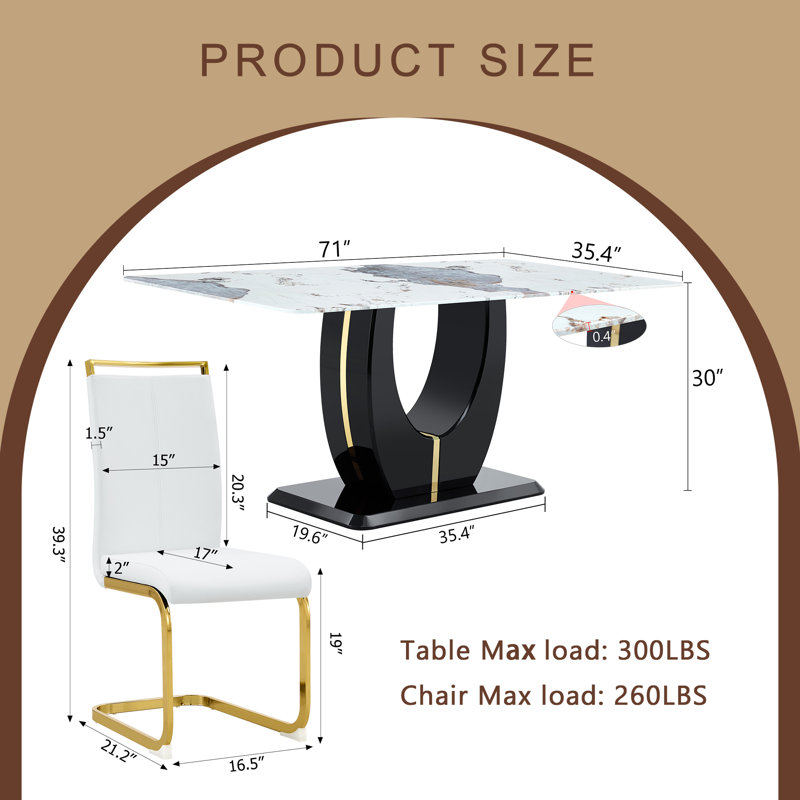 Ensemble de table de salle à manger en verre pour 6, Blanc, 7 pièces : table, 6 chaises
