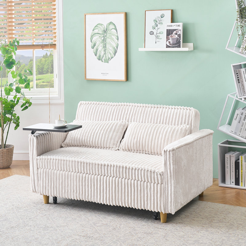 Canapé polyvalent avec plateau mobile et ports USB pour la détente, Beige