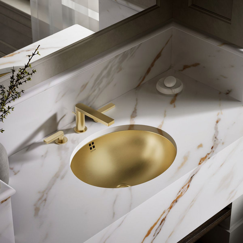 Bachata®20" Oval Drop-In/Undermount Bathroom Sink, No Overflow, Vibrant Brushed Moderne Brass