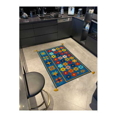 Tapis gris tissé à motif floral lavable Mosso