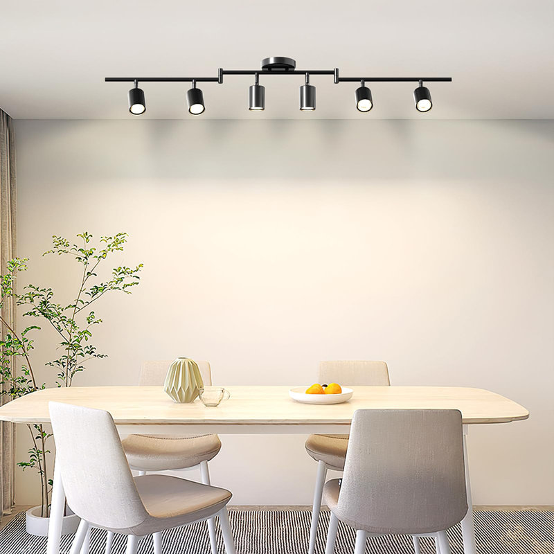 Ensemble d'éclairage sur rail noir 6 lumières, luminaire de plafond moderne avec têtes rotatives, comprenant 6 ampoules GU10 pour la cuisine, le salon et la chambre à coucher