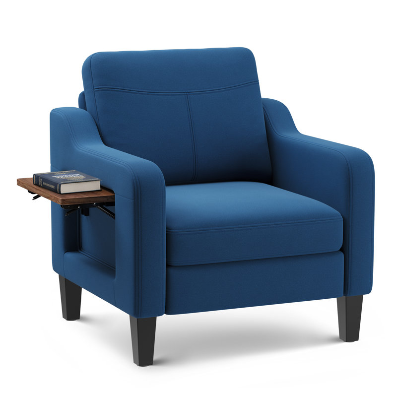 29.9" Wide Mid-Century Upholstered Premium Fabric Swivel with Solid Wood Leg, Blue