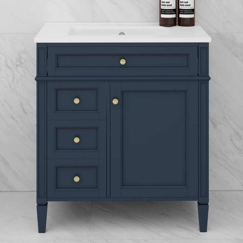 Meuble-lavabo de 30 po avec lavabo, 2 tiroirs, 1 armoire et 1 tiroir basculant Designs, Bleu, Doré