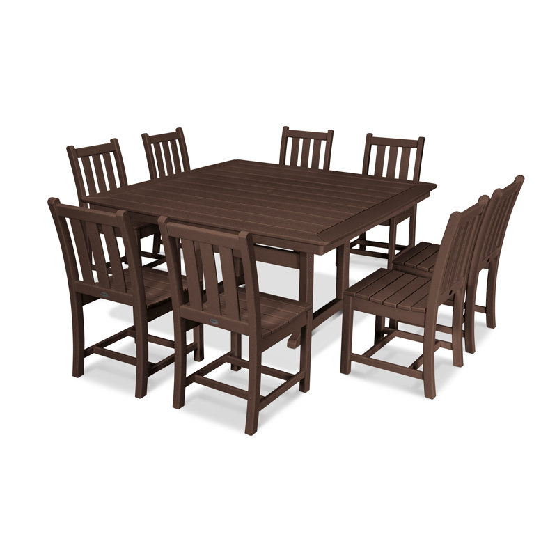 Traditional Garden 9-Piece Nautical Trestle Dining Set, Mahogany