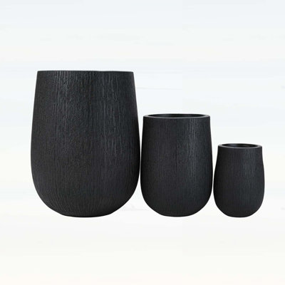Egg-Shaped Lightweight MGO Outdoor Planter Set of 3, Modern Stone-Look Textured Flower Pots with Drainage Holes and Rubber Plug, Suitable for Patio, Garden, Poolside & Indoor