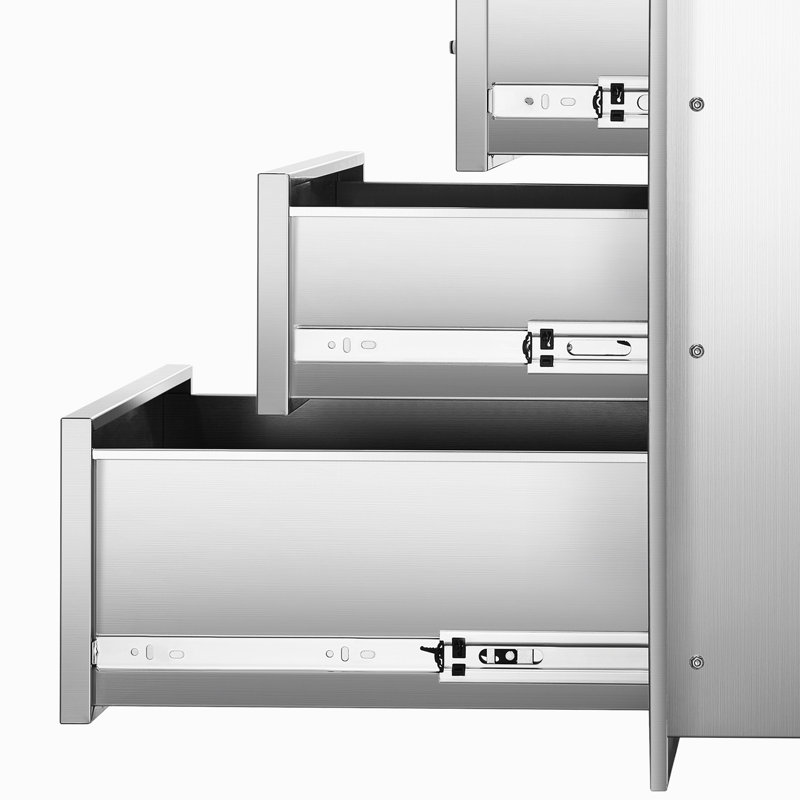 Tiroirs de cuisine d'extérieur l 18,11 po x P 23,23 po x P 23,23 po, tiroirs en acier inoxydable à triple accès, fonctionnement stable et silencieux, coins arrondis à 5 poignées profilés, lisses