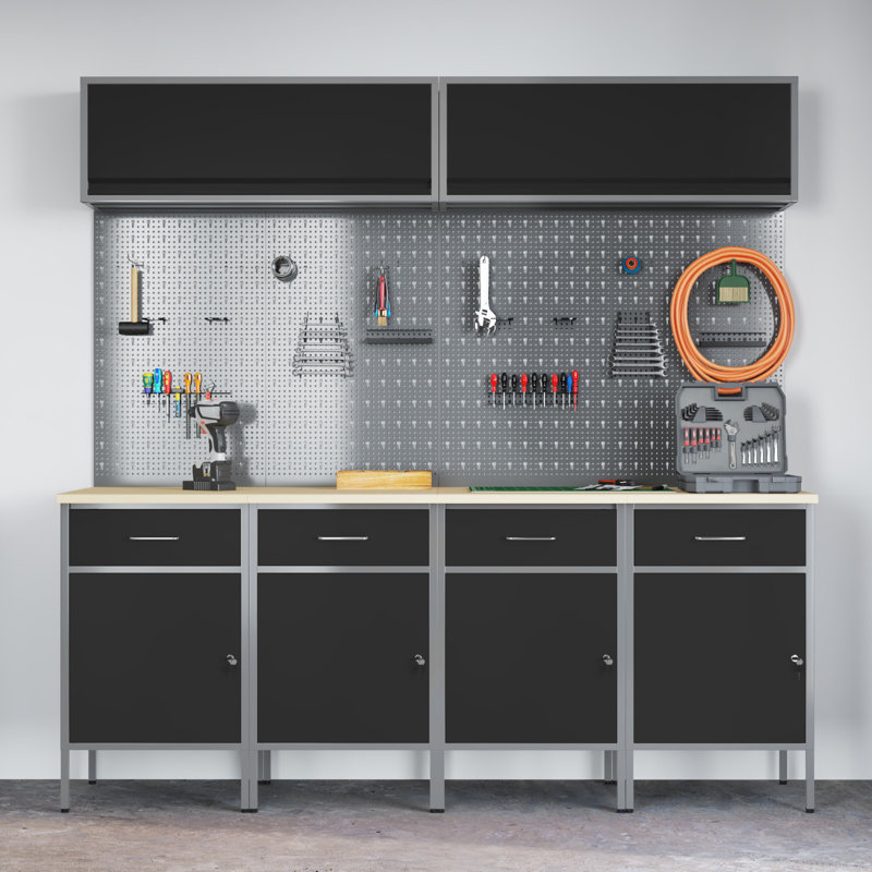 Work Cabinet Set with Storage Manual, Black