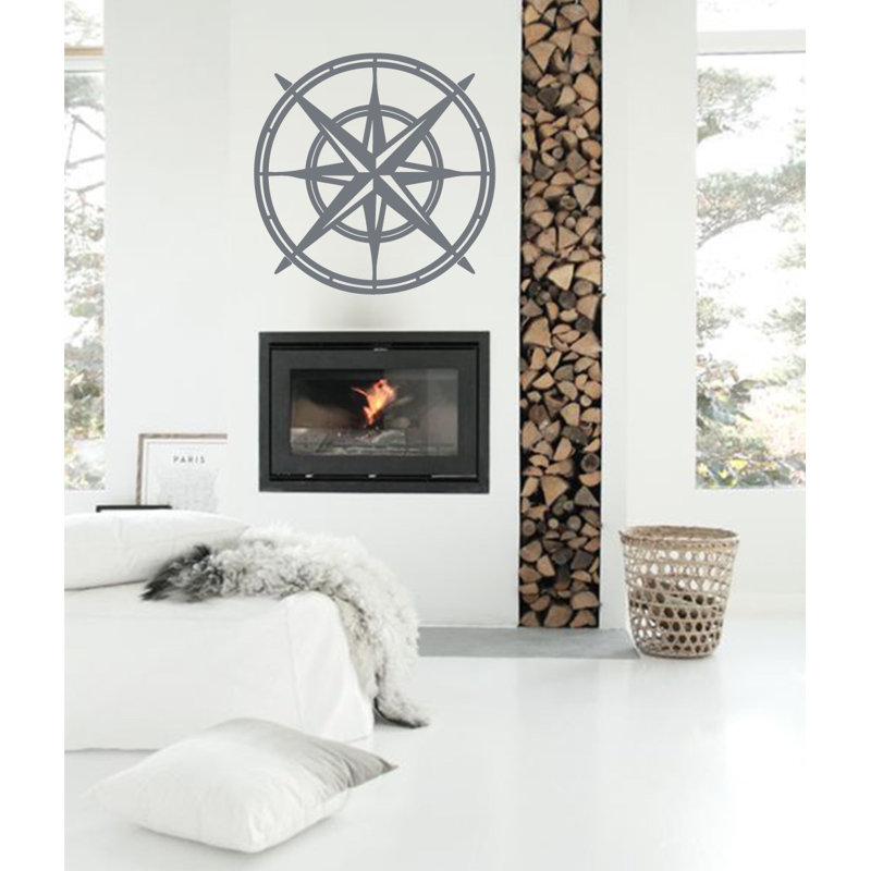Décalcomanie murale boussole north star, Gris orage, H 38 po x l 38 po x P 0,01 po