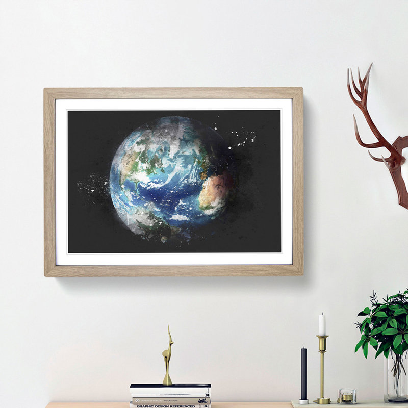 Our Planet Earth - Picture Frame Graphic Art Print, 45cm H x 63cm W x 2cm D, Oak Framed