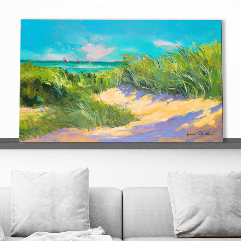 «Blue Grass Breeze I» par - Peinture, Toile tendue, H 24 po x l 40 po x P 1,5 po