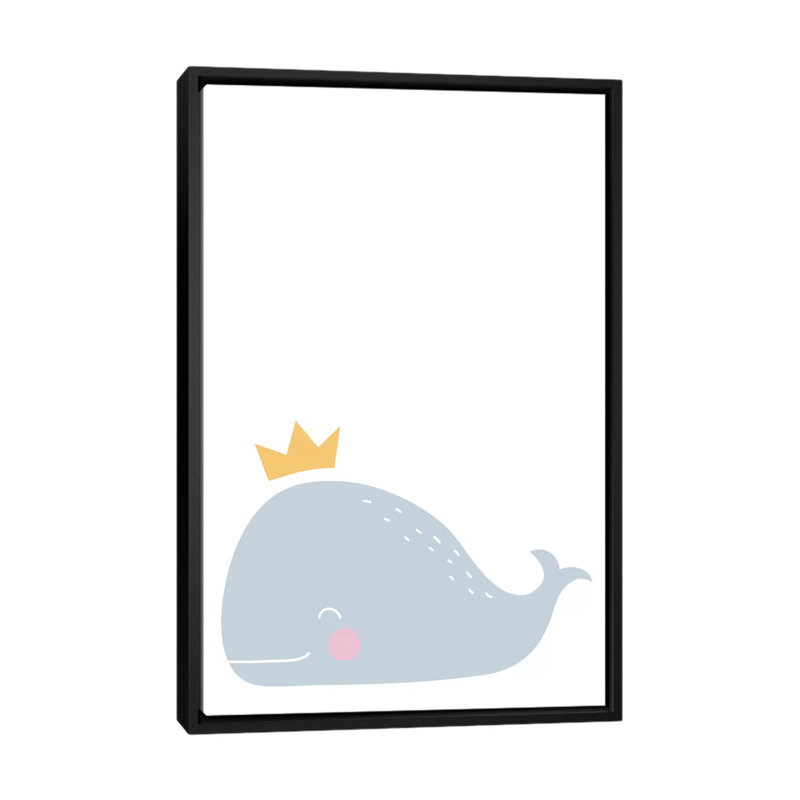 Baleine avec couronne - impression d'art graphique, H 60 po x l 40po x P 1,5 po, Toile avec cadre noir, Pas de tapis