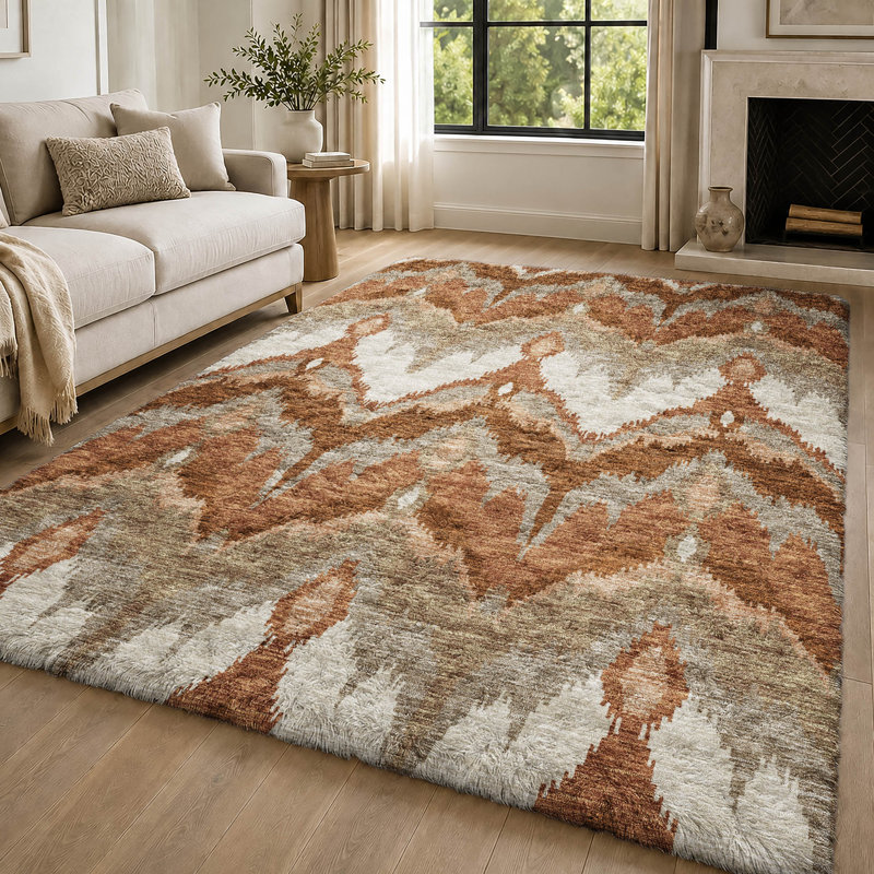 Tapis Dream Shag ADS743 Ikat lavable à la machine de qualité supérieure, Paprika, 3' x 5'