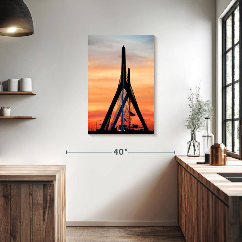 Lilie Zakim Bridge au coucher du soleil, H 36 po x l 24 po
