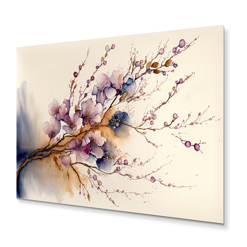 Pink And Plum Cherry Blossom Branch III - Tree Metal Wall Décor, 34" H x 44" W